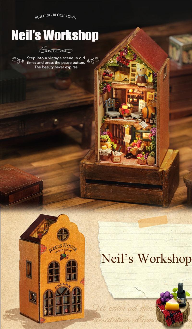 Building Block Town Combination Style Doll House DIY Dollhouse Kit Six Story Bella's Living Room Harry's Kitchen Ava's Workshop Gary's Books