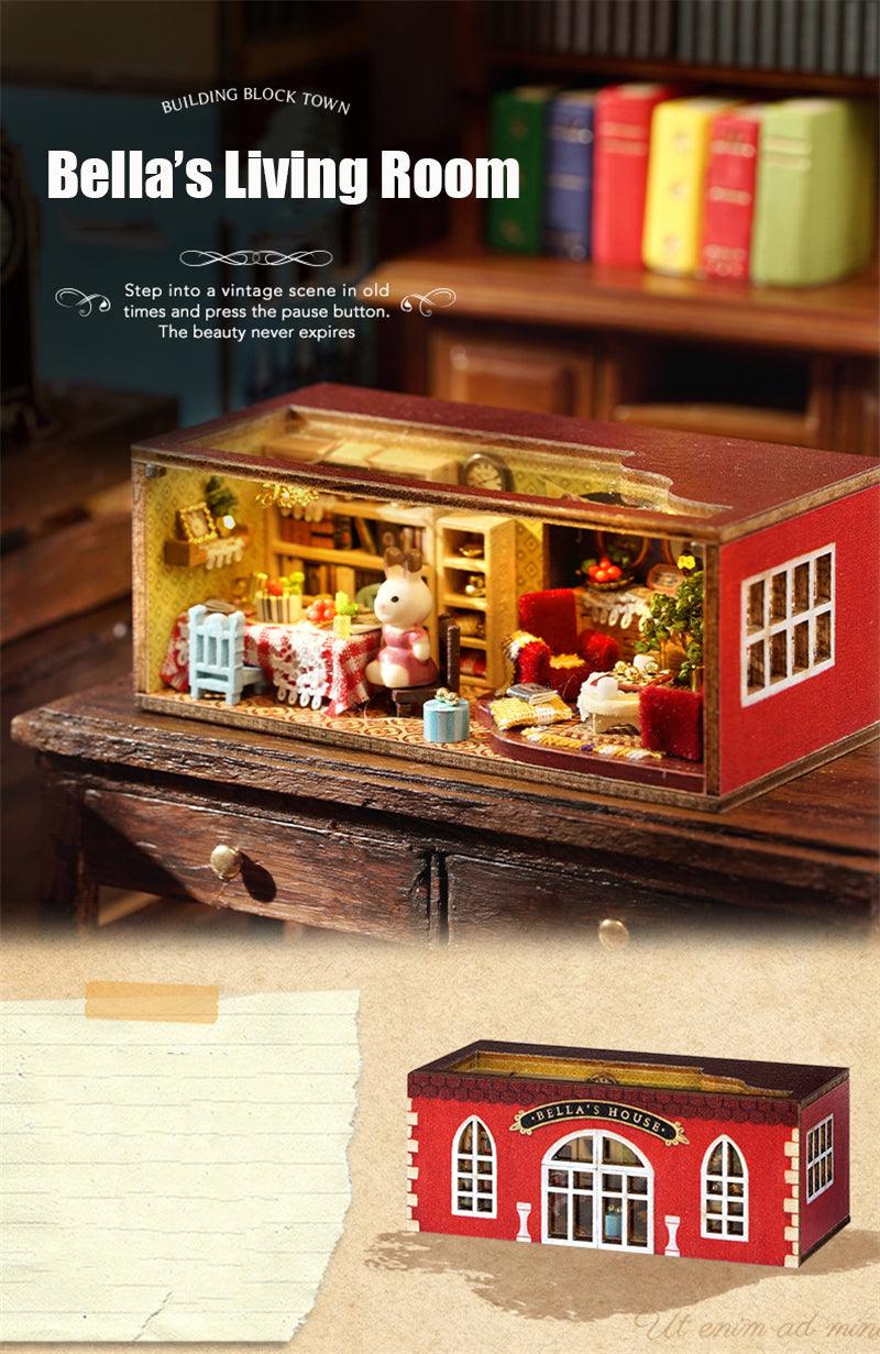 Building Block Town Combination Style Doll House DIY Dollhouse Kit Six Story Bella's Living Room Harry's Kitchen Ava's Workshop Gary's Books