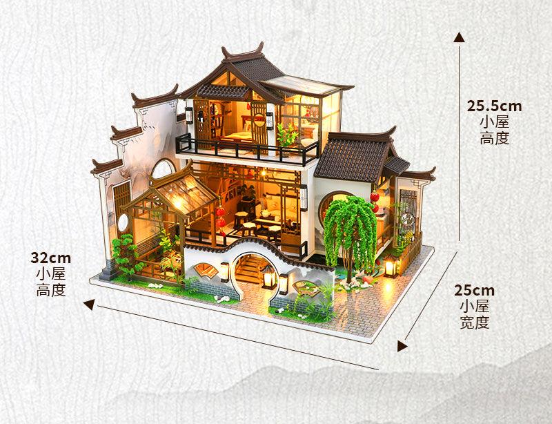 DIY Dollhouse Kit Poetic Charm Japanese Style Dollhouse With Moonlight & Lotus Pond Japanese Miniature Dollhouse Holiday Crafts