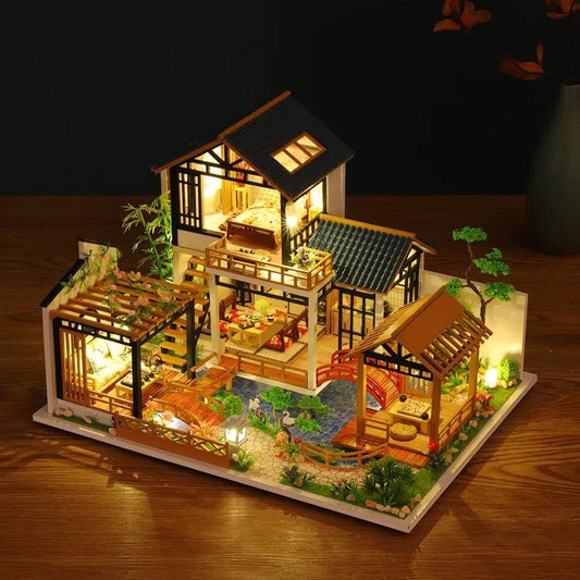 DIY Dollhouse Kit Traditional Garden Villa Japanese Dollhouse Miniature