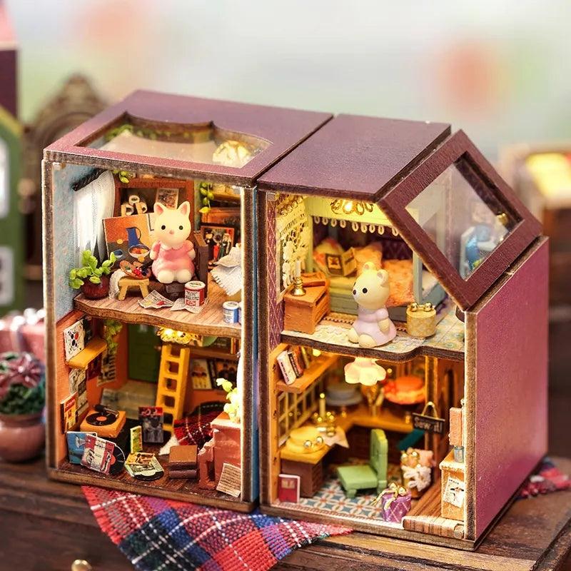 Building Block Town Combination Style Doll House DIY Dollhouse Kit Six Story Bella's Living Room Harry's Kitchen Ava's Workshop Gary's Books