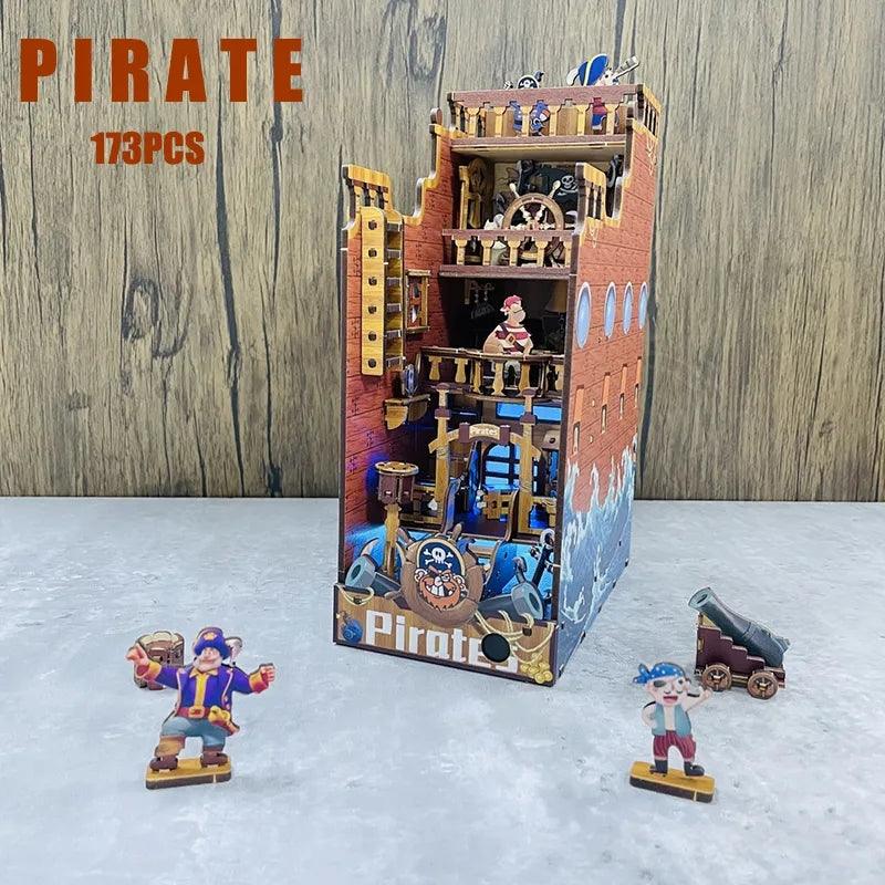 Pirates Book Nook Kit - DIY Book Nook Kits Sea Pirates Book Shelf Insert Book Corners Book Scenery Bookends Bookcase Model Building Kit