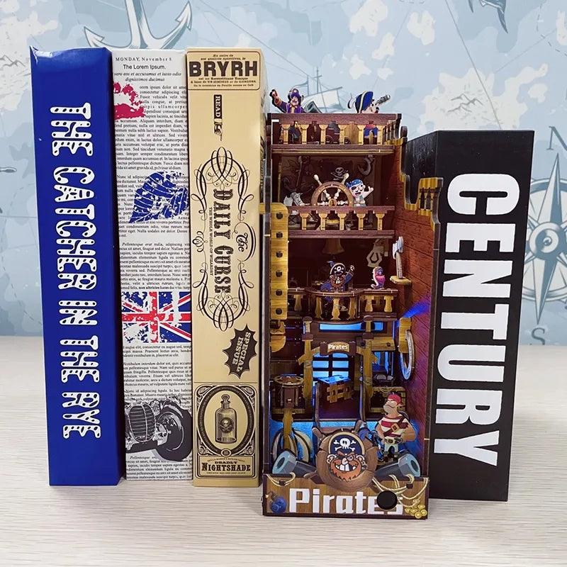 Pirates Book Nook Kit - DIY Book Nook Kits Sea Pirates Book Shelf Insert Book Corners Book Scenery Bookends Bookcase Model Building Kit