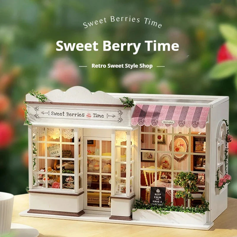 Sweet Berries Time Miniature Cake Shop Dollhouse Openable Door Bakery Miniature Shop