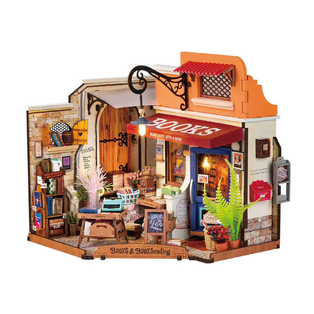 Books Corner Bookstore Miniature DIY Dollhouse Kit Bookshop Miniatures House Building Kit