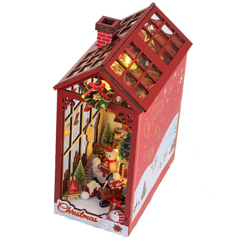 Christmas Book Nook DIY Book Nook Kits Shelf Insert Kit Miniature Building Kits Santa Claus's Room Bookshelf with Light Bookends Gifts