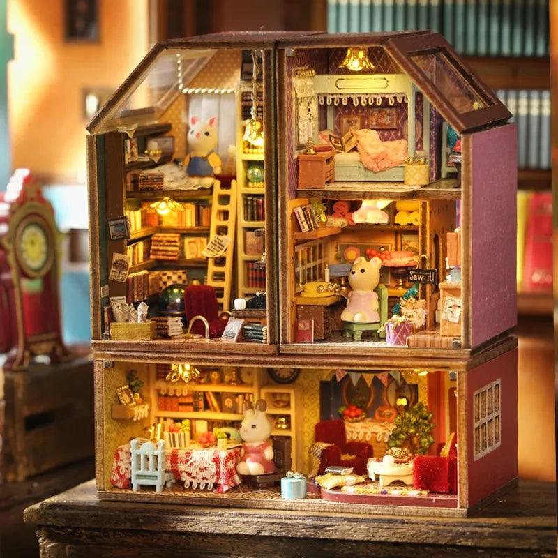 Building Block Town Combination Style Doll House DIY Dollhouse Kit Six Story Bella's Living Room Harry's Kitchen Ava's Workshop Gary's Books