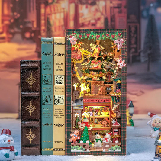 DC02 Christmas Wish Store Booknook Miniature Crafts DIY Book Nook Kit Bookshelf Insert Diorama Scenery Christmas Decoration Gifts