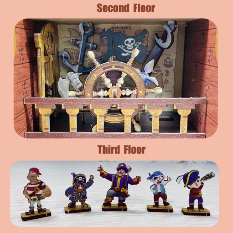 Pirates Book Nook Kit - DIY Book Nook Kits Sea Pirates Book Shelf Insert Book Corners Book Scenery Bookends Bookcase Model Building Kit