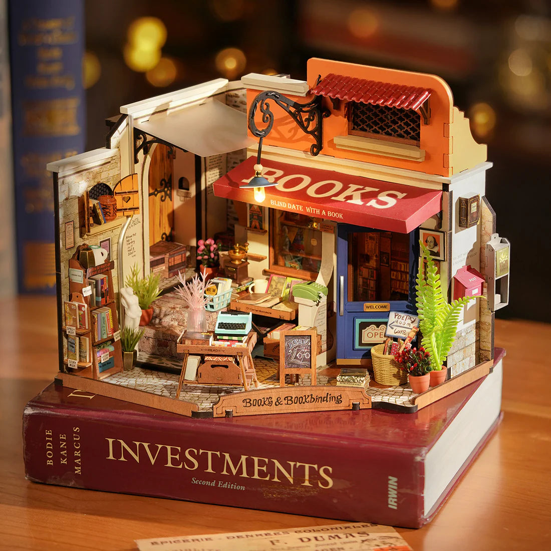 Books Corner Bookstore Miniature DIY Dollhouse Kit Bookshop Miniatures House Building Kit