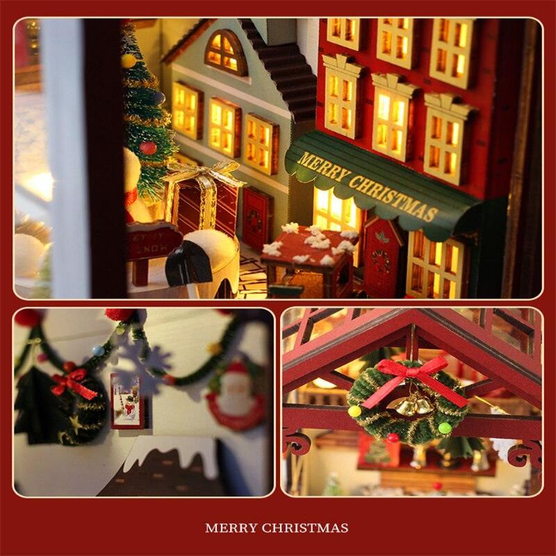 Christmas Book Nook DIY Book Nook Kits Shelf Insert Kit Miniature Building Kits Santa Claus's Room Bookshelf with Light Bookends Gifts