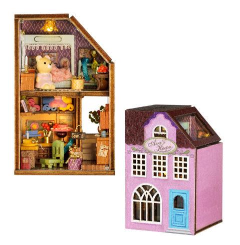 Building Block Town Combination Style Doll House DIY Dollhouse Kit Six Story Bella's Living Room Harry's Kitchen Ava's Workshop Gary's Books