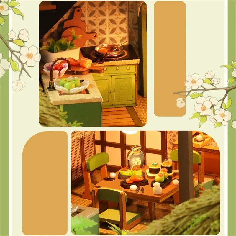 Bamboo Spring Courtyard Casa Miniature Building Kits Dollhouse With Furniture Big Villa Crafts Gifts