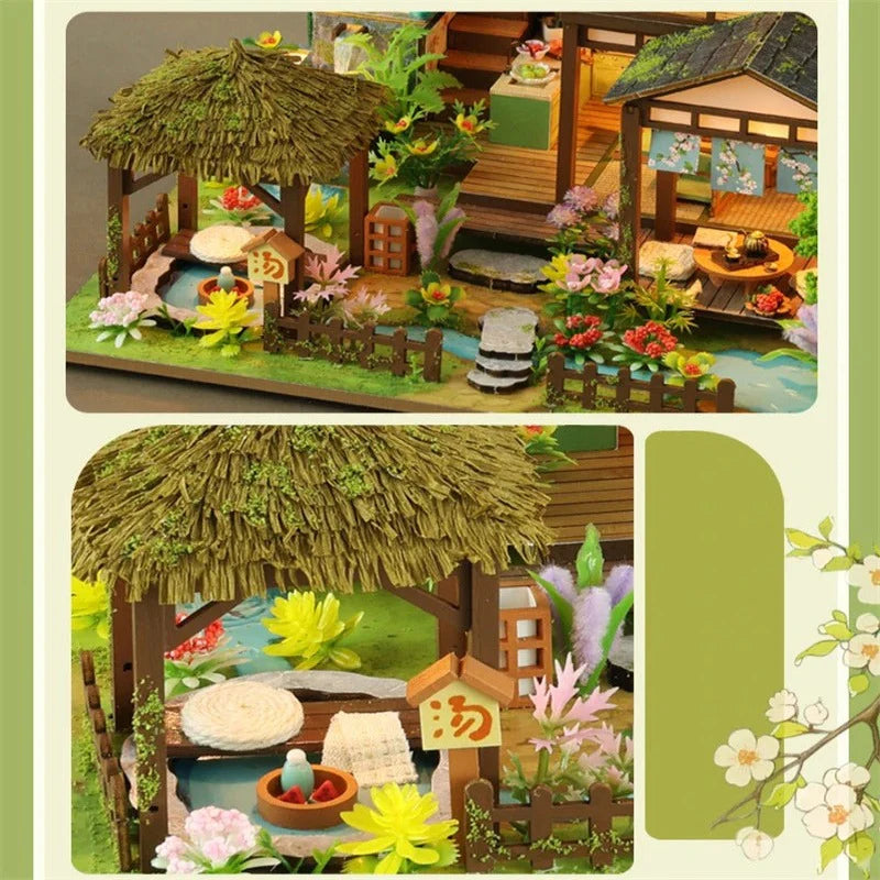 Bamboo Spring Courtyard Casa Miniature Building Kits Dollhouse With Furniture Big Villa Crafts Gifts