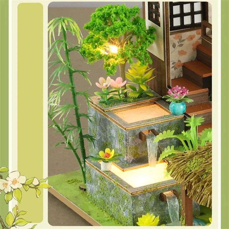 Bamboo Spring Courtyard Casa Miniature Building Kits Dollhouse With Furniture Big Villa Crafts Gifts