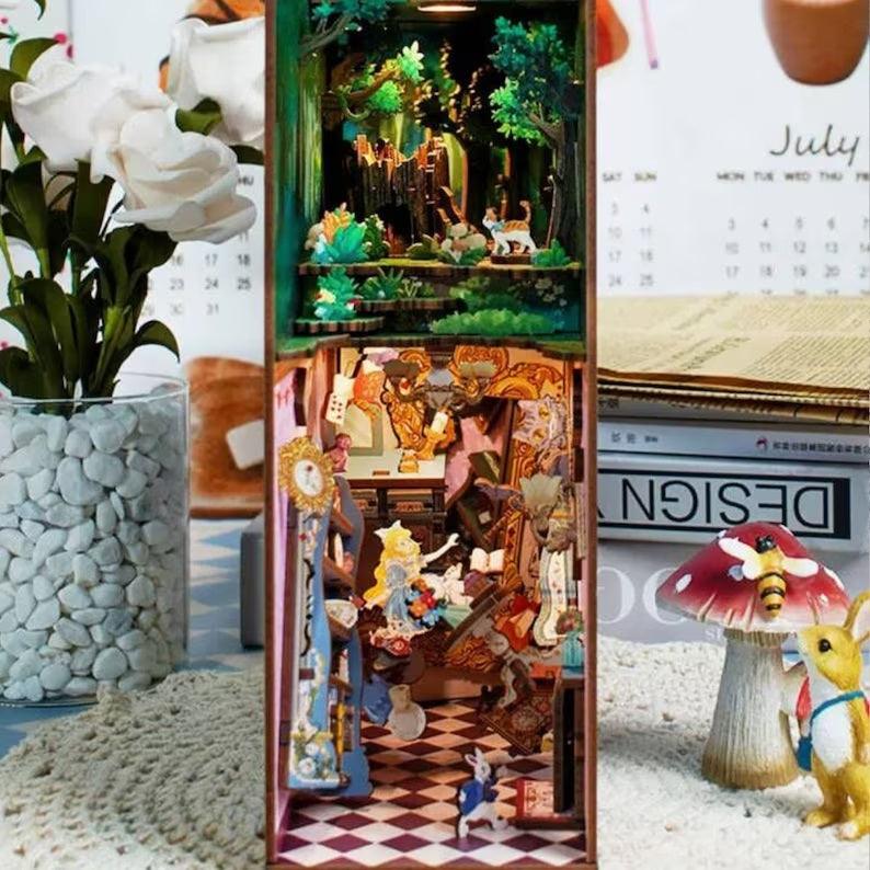 DIY Book Nook Kits - Alice In Wonderlands Book Nooks - Book Nooks Shelf Insert - Book Scenery - Bookcase - DIY Dioramas