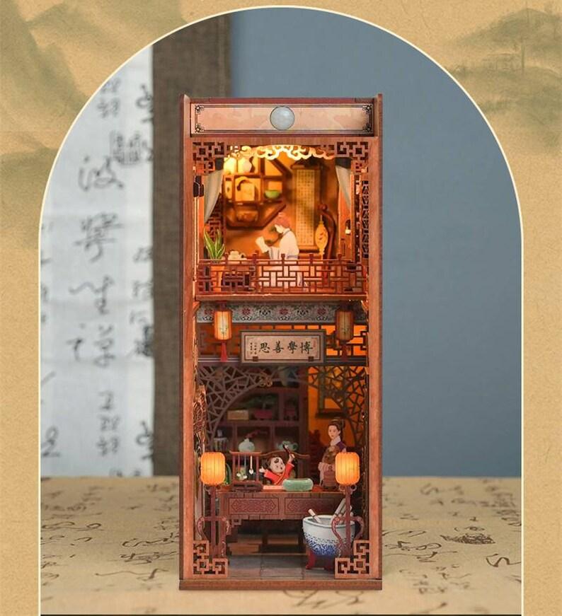 DIY Book Nook Kit - Japanese Book Nook - Silent Spring Sakura - Book Shelf Insert - Book Scenery - Bookcase with Light Model Building Kit