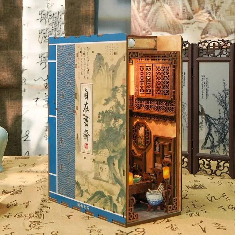 DIY Book Nook Kit - Japanese Book Nook - Silent Spring Sakura - Book Shelf Insert - Book Scenery - Bookcase with Light Model Building Kit