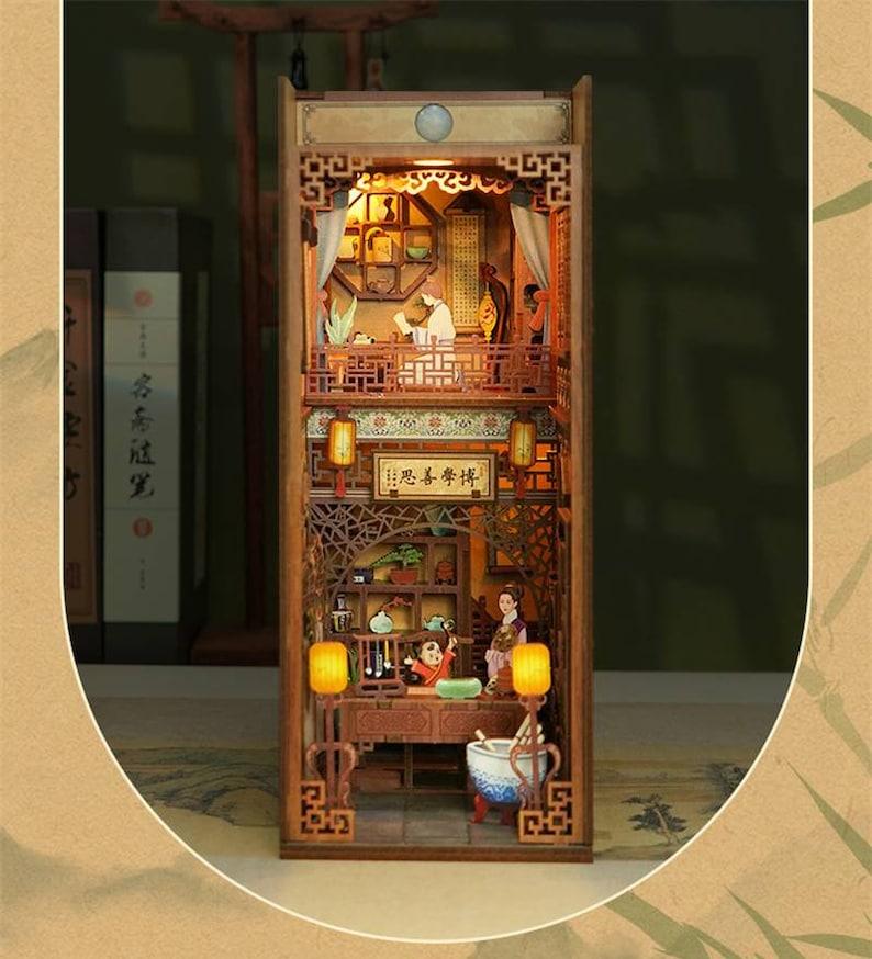 DIY Book Nook Kit - Japanese Book Nook - Silent Spring Sakura - Book Shelf Insert - Book Scenery - Bookcase with Light Model Building Kit