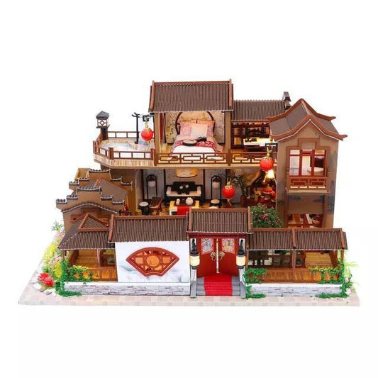 DIY Japanese Style Dollhouse Kit Large Size with Water Wheel for Birthday Gift Doll house DIY Dollhouse Kit Dollhouse Miniature