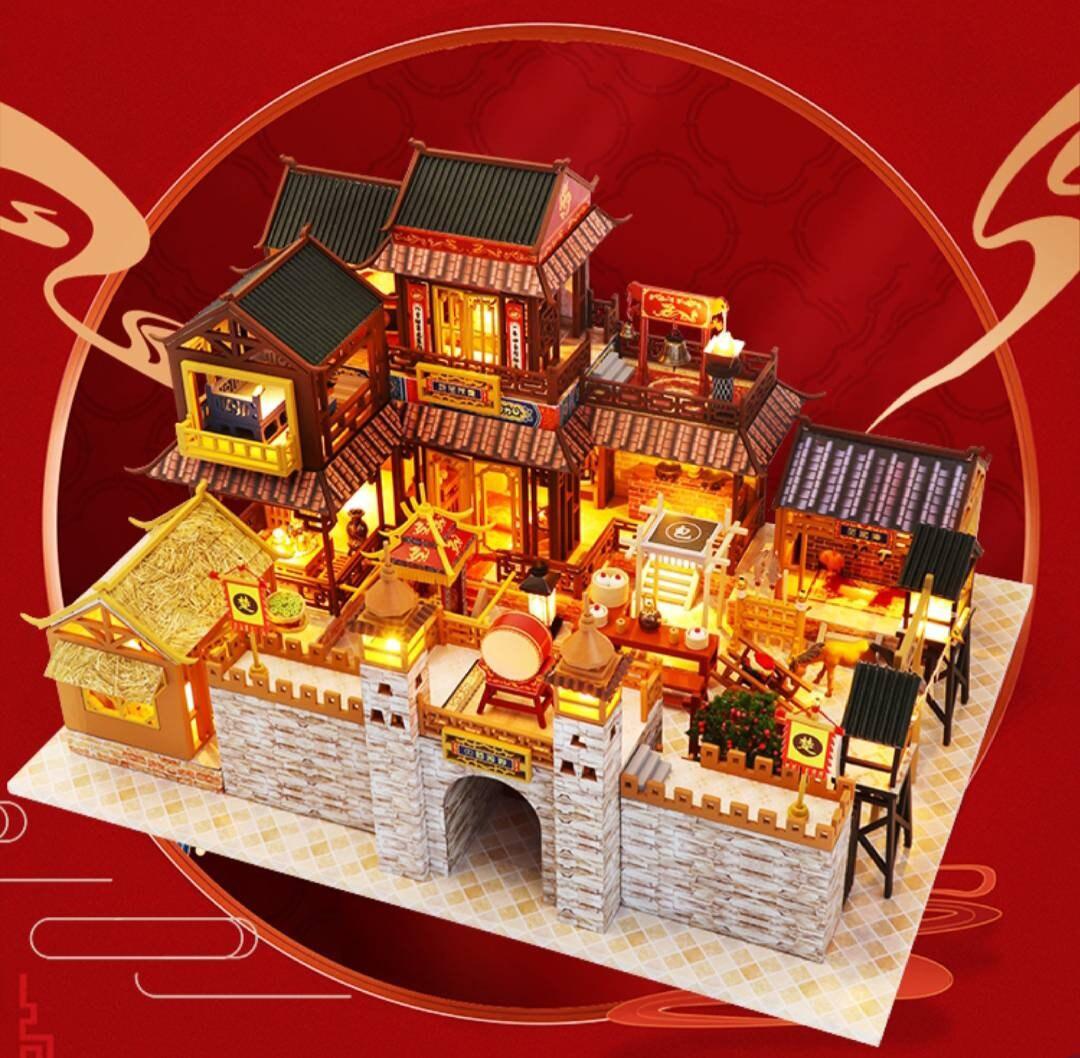 DIY Dollhouse Kit Japanese Villa Ancient Chinese Style Capital City Doll House Large Size Birthday Gift Miniature House