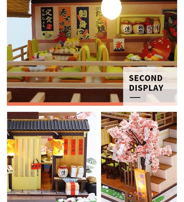 DIY Sushi Restaurant Japanese Style Miniature DIY Doll House Kit 1:24 with light Adult Craft Gift Decor