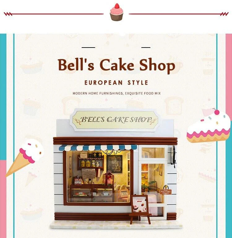 DIY Dollhouse Kit Bell&#39;s Cake Shop Dollhouse Miniature Bakery Dollhouse Kit Miniature Dollhouse Kit European Style Dollhouse Adult Craft Kit