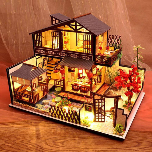 DIY Dollhouse Kit Chinese Family Time Dollhouse Miniature Japanese Style Dollhouse Sweet Home Dollhouse With Furniture DIY Kit for Adults