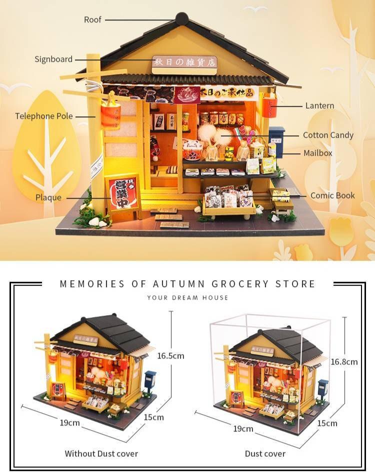 Dollhouse Kit Japanese Grocery Shop Miniature Toy Kit For Kids DIY Doll House Toy Kit Adult Craft With LED Lights And Accessories Tools