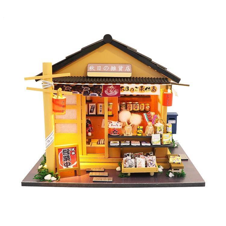 Dollhouse Kit Japanese Grocery Shop Miniature Toy Kit For Kids DIY Doll House Toy Kit Adult Craft With LED Lights And Accessories Tools