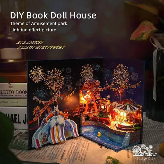 Amusement Park Book Nook - DIY Doll House Book Shelf Insert - Bookcase with Light Model Building Kit