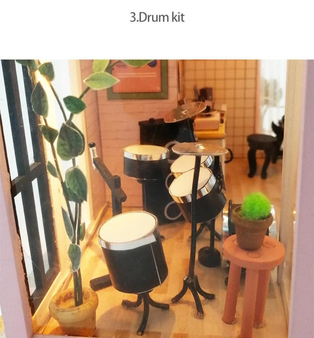 Houguang Music Studio DIY Dollhouse Kit Dollhouse Miniature With Guitar Drum Kit Adult Craft Birthday Gift Christmas Gift