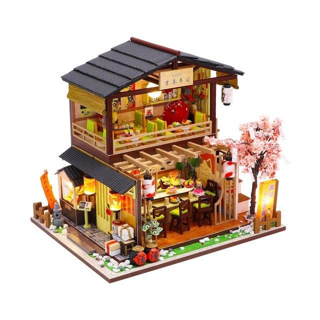 DIY Sushi Restaurant Japanese Style Miniature DIY Doll House Kit 1:24 with light Adult Craft Gift Decor