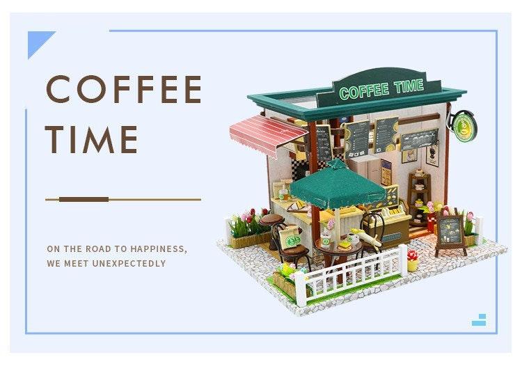 DIY Dollhouse Kit Coffee Time Shop Dollhouse Coffee Shop Dollhouse Miniature with Furniture Adult Craft Kit Doll House Kit