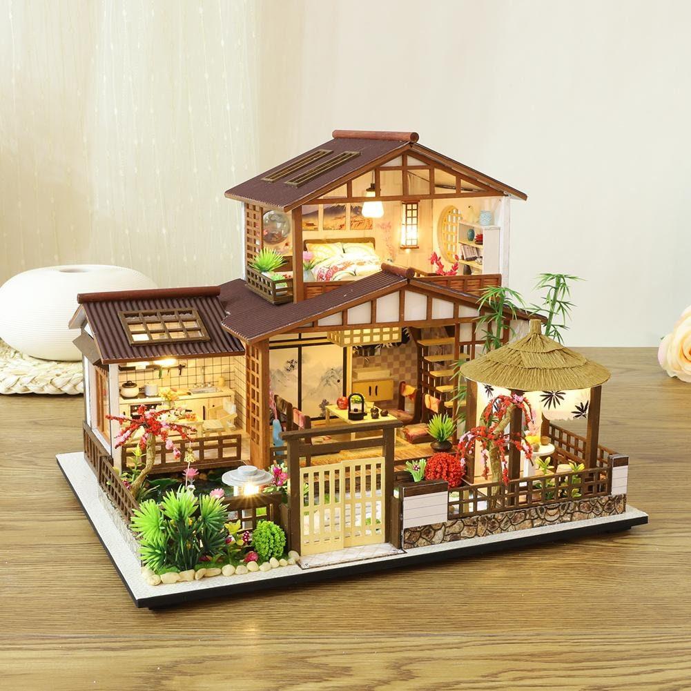 DIY Dollhouse Kit Miniature House with Furniture Garden Villa Chinese Style Miniature Dollhouse Kit Adult Craft DIY Kits