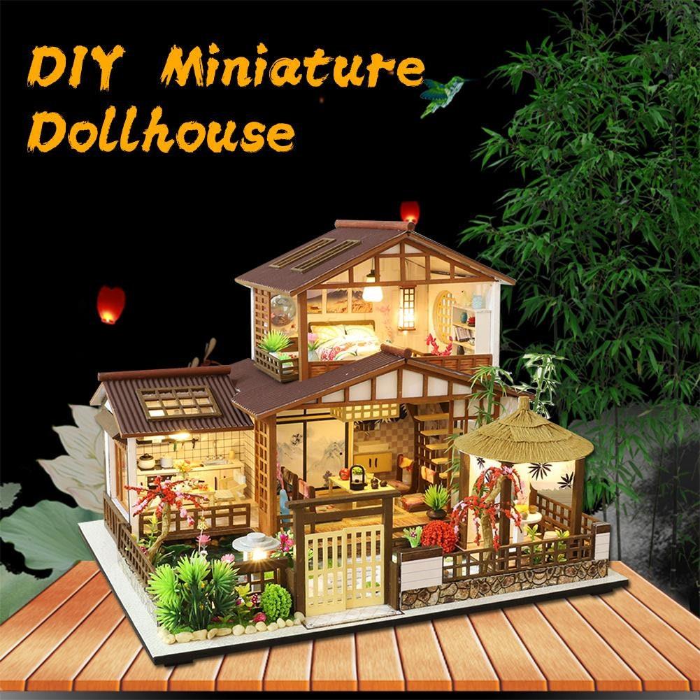 DIY Dollhouse Kit Miniature House with Furniture Garden Villa Chinese Style Miniature Dollhouse Kit Adult Craft DIY Kits