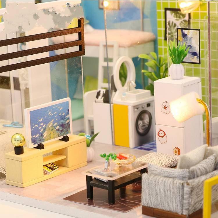 Dollhouse Kit DIY Miniature Toys With LED Lights 3D Dollhouse With Furniture Mini Children World Modern Home Miniature