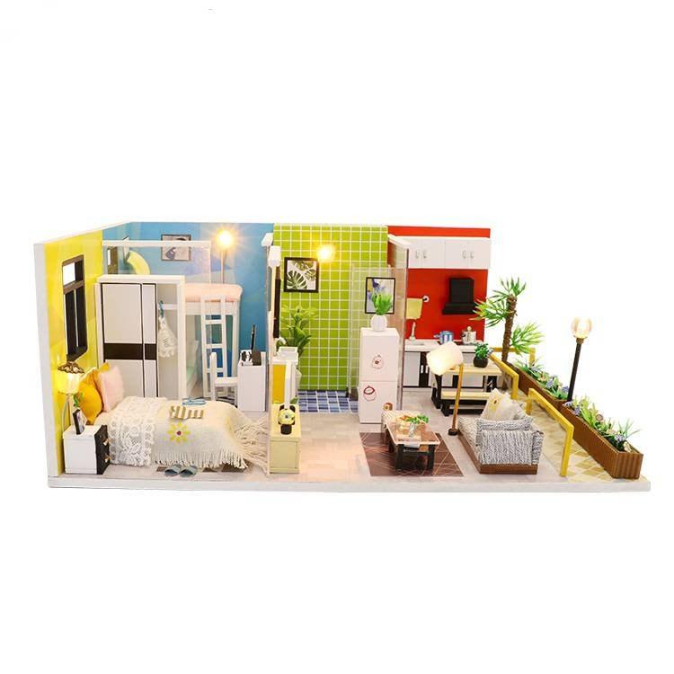 Dollhouse Kit DIY Miniature Toys With LED Lights 3D Dollhouse With Furniture Mini Children World Modern Home Miniature