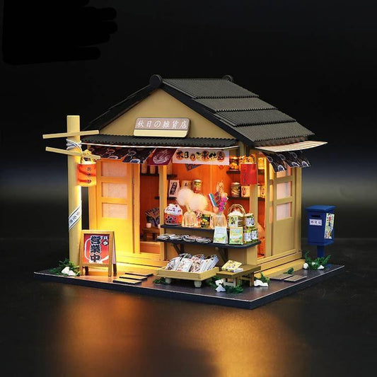 Dollhouse Kit Japanese Grocery Shop Miniature Toy Kit For Kids DIY Doll House Toy Kit Adult Craft With LED Lights And Accessories Tools