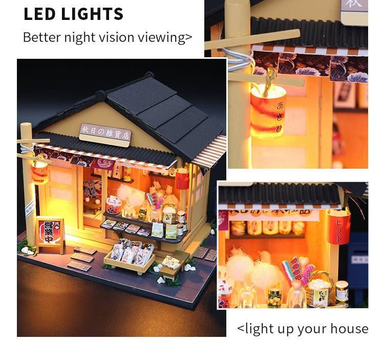 Dollhouse Kit Japanese Grocery Shop Miniature Toy Kit For Kids DIY Doll House Toy Kit Adult Craft With LED Lights And Accessories Tools