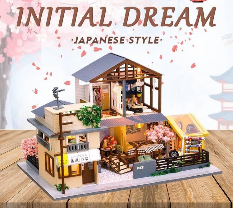 Japanese Style Dollhouse Initial Dreams Dollhouse Kit Doll House Miniature Toy Kit For Kids DIY Miniature Toy Kit Adult Craft With LED