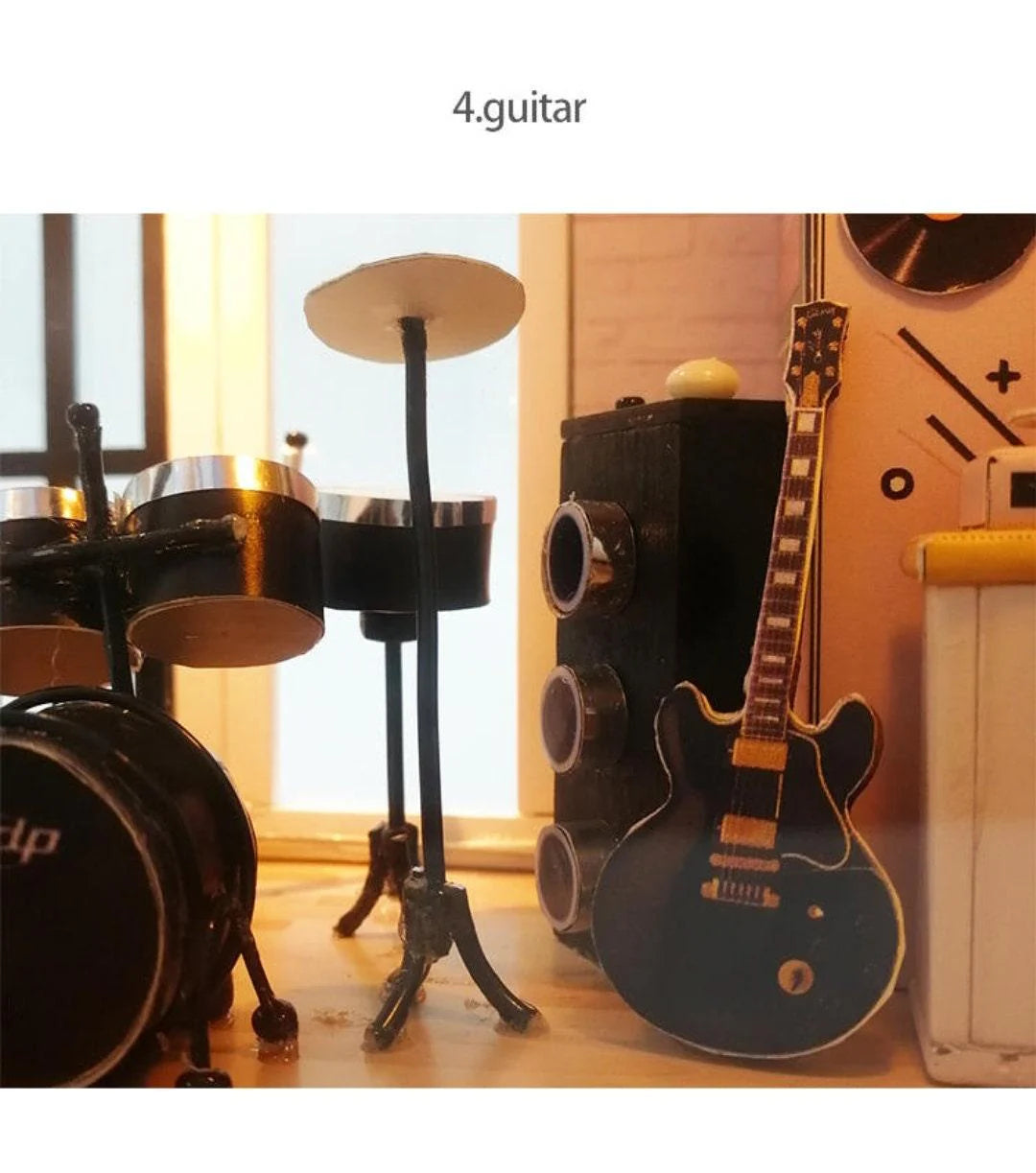 Houguang Music Studio DIY Dollhouse Kit Dollhouse Miniature With Guitar Drum Kit Adult Craft Birthday Gift Christmas Gift