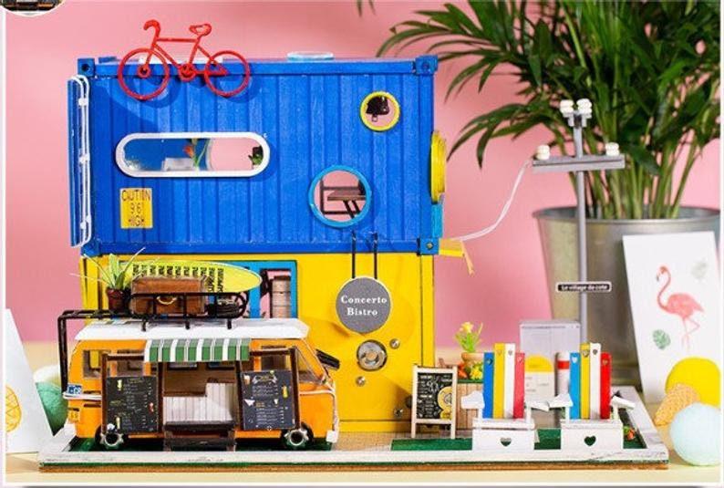 Container Villa - Concert Bistro - Sweet Summer Home With Tempo Out Restaurant Car DIY Dollhouse Kit Dollhouse Miniature Kit Adult Craft