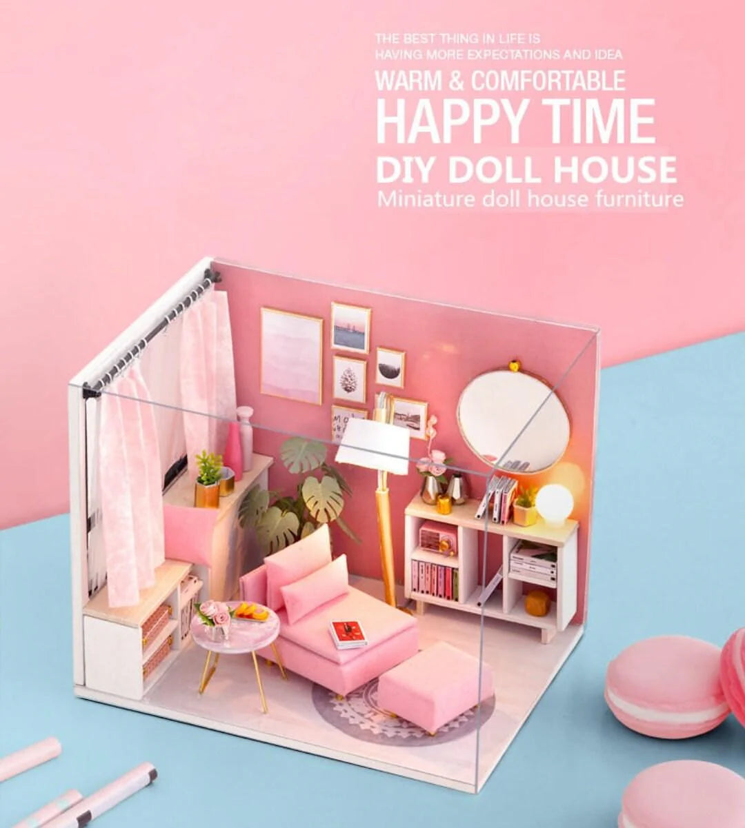 DIY Dollhouse Kit Living Room Miniature House with Furniture Adult Craft DIY Kits children gift