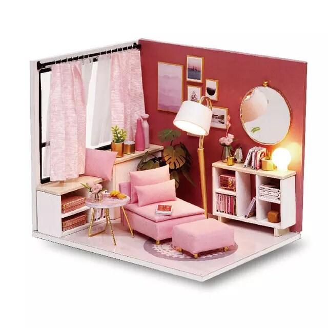 DIY Dollhouse Kit Living Room Miniature House with Furniture Adult Craft DIY Kits children gift