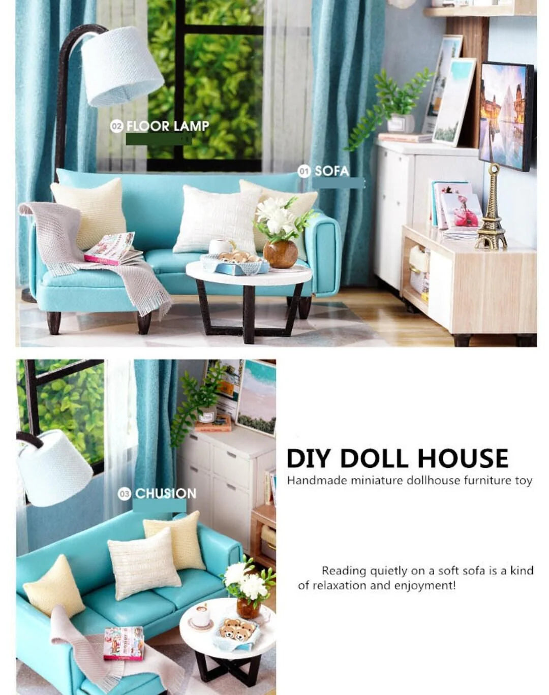 DIY Dollhouse Kit Living Room Miniature House with Furniture Adult Craft DIY Kits children gift