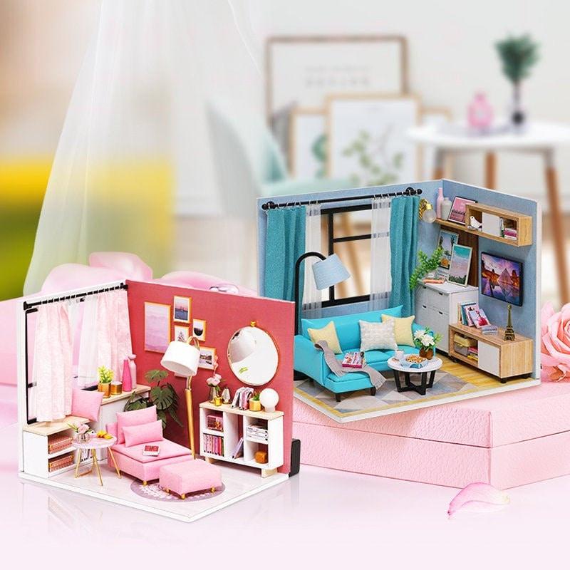 DIY Dollhouse Kit Living Room Miniature House with Furniture Adult Craft DIY Kits children gift