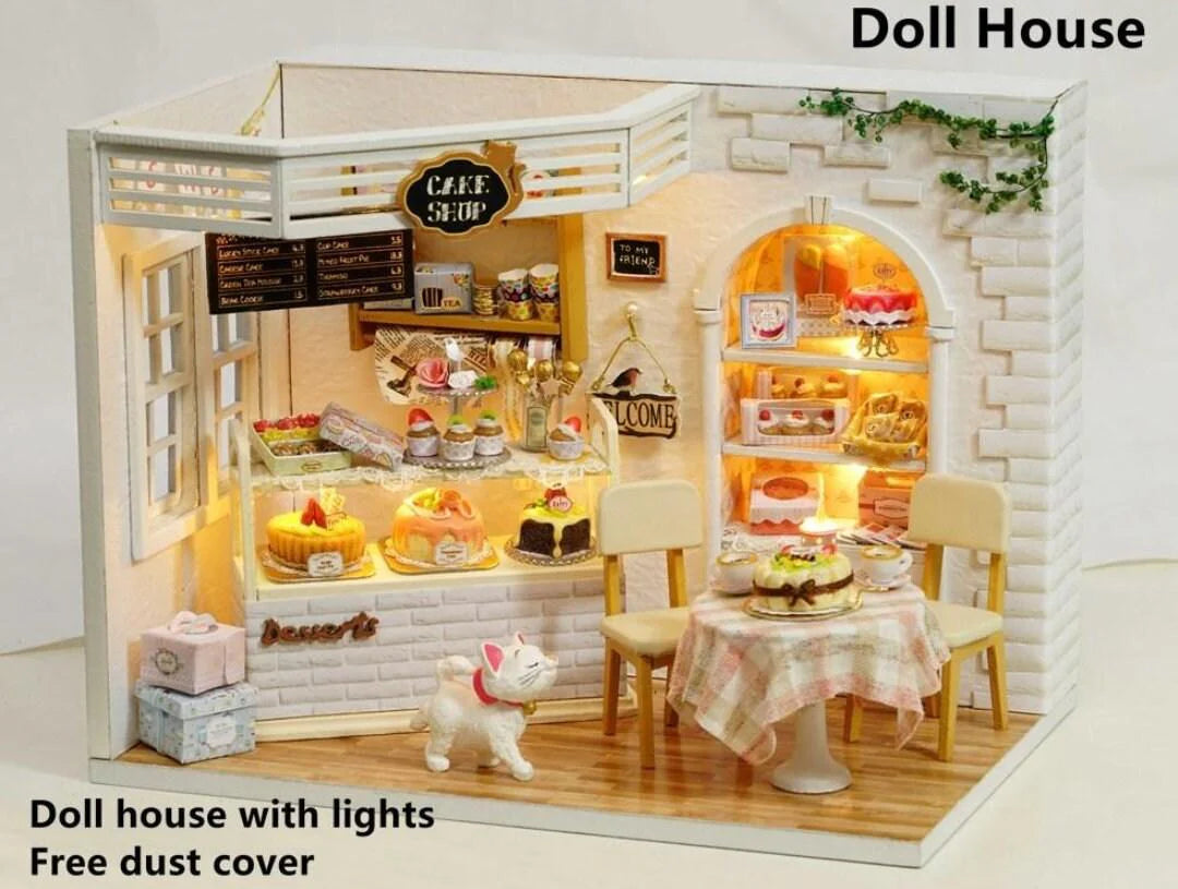 Cake Shop DIY Dollhouse Kit Cake Dairy Cupcake Shop Miniature Bakery Dollhouse European Style Dollhouse Free Dust Cover Adult Craft