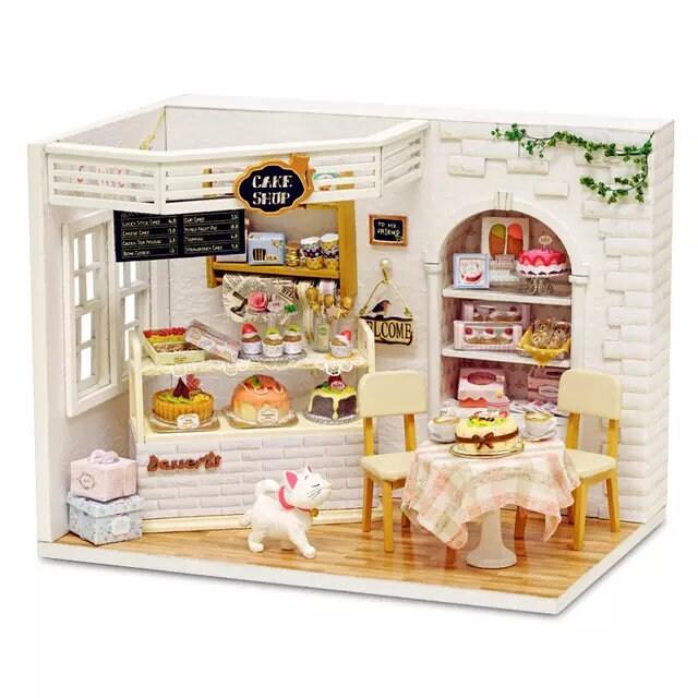 Cake Shop DIY Dollhouse Kit Cake Dairy Cupcake Shop Miniature Bakery Dollhouse European Style Dollhouse Free Dust Cover Adult Craft