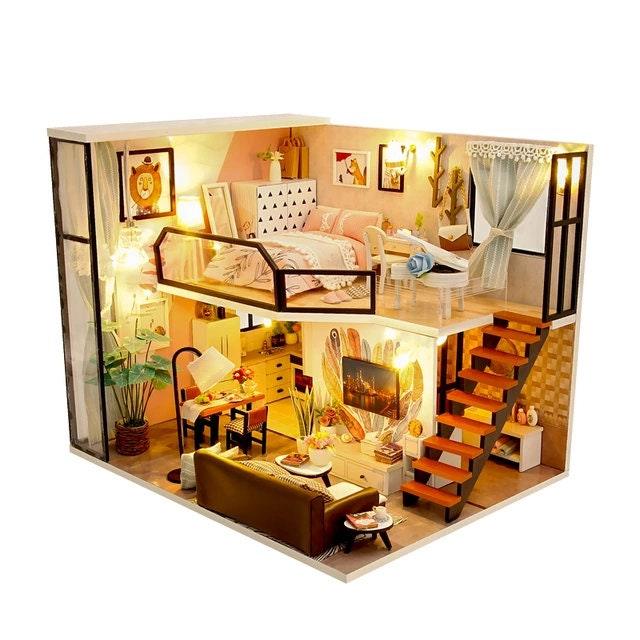 DIY Dollhouse Kit Bedroom with Surprise Gift Box Packaging Modern Apartment Style Miniature Dollhouse Kit Adult Craft DIY Kits